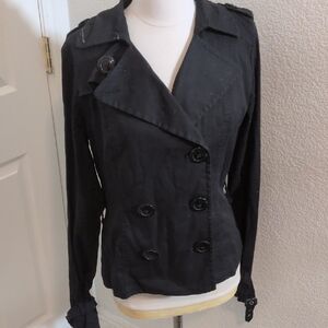 ✅Sugar Tart Lightweight Trench Pea Coat Black